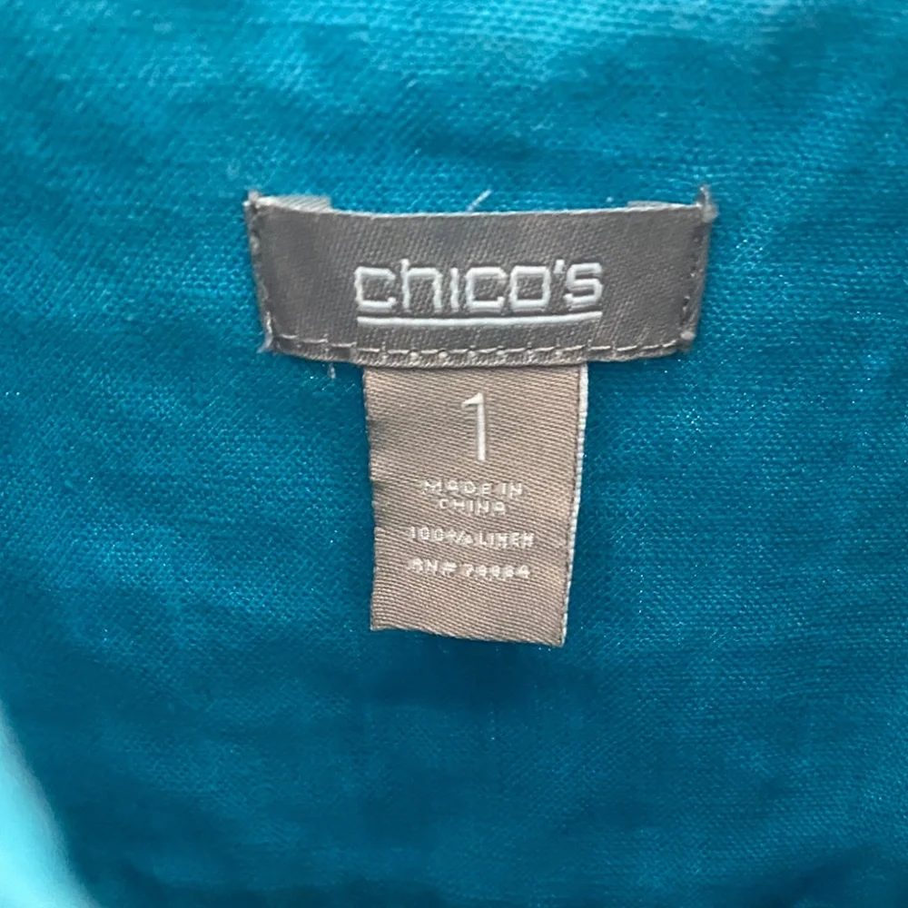 Chicos Turquoise Linen Button Up Blouse Sz M - Picture 5 of 6
